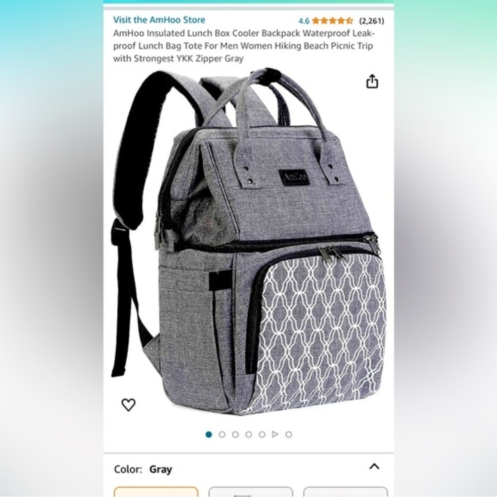 Gray Insulated Lunch Box Cooler Backpack